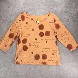 Ruby Rd. Petite Top 3/4 Sleeve V-Neck Novelty Print‎ Comfortable PL